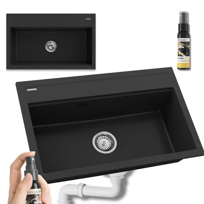 Obrázek produktu pro Granitan | Granitový dřez Asti – černý – kuchyňský dřez – 805 × 505 mm – 22 kg – umyvadlo