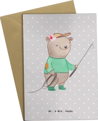 Produktbild von Mr. & Mrs. Panda babykarte Reitlehrerin Herz - Grau Pastell - Geschenk, einladungskarten, dankeskarten, weihnachtskarten, Grußkarte, Grußkarten, Klappkarte