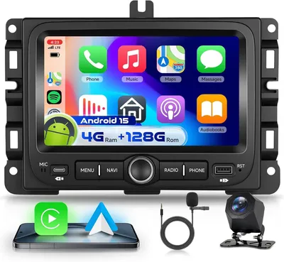 Image de Autoradio 7 pouces avec GPS, compatibilité sans fil CarPlay et Android 15, et caméra de recul