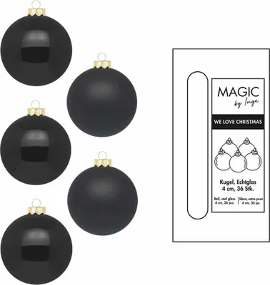 Produktbild von Weihnachtskugeln 36 Stk 4cm Ebony Black mit Haken
