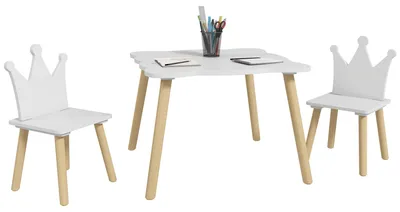Image de Ensemble table et chaises, bords ondulés, dossiers en forme de couronne, blanc