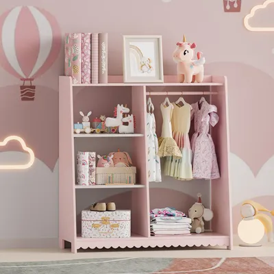 Immagine prodotto di Armadio per bambini Vestnes con asta appendiabiti 90 x 80 x 38 cm Zucchero filato / Bianco