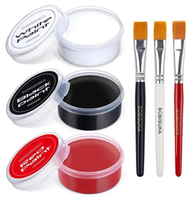 Produktbild von Körperfarben Set Schwarz Weiß Rot mit 3 Pinseln für Schminke & Make-up