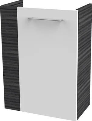 Produktbild von Fackelmann B.PERFEKT Waschbeckenunterschrank schmal  Unterschrank für Waschtisch im Gäste-WC (44 cm x 60 cm x 24,3 cm)  Tür rechts  SBC Badezimmerschrank hängend in Anthrazit/Schwarz Holzoptik/Weiß