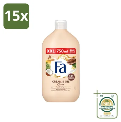 Immagine prodotto di 15 flaconi di crema e olio al cacao per bagnoschiuma e doccia, contenenti burro di cacao e olio di cocco, da 750 ml ciascuno - confezione risparmio - 15 pezzi