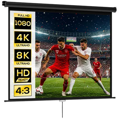 Produktbild von 84-Zoll-Projektionsleinwand, Videoprojektionsleinwand, 4:3 4K HD, Wand- oder Deckenmontage, 181 cm (B) x 8 cm (T) x 138 cm (H), schwarz
