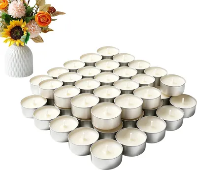 Produktbild von 50 Teelichter für Hochzeiten und Feiern aus unparfümiertem Naturwachs, 2-Stunden-Kerzen für Party, Tisch, Weihnachten, Halloween, Hochzeit, draußen und zu Hause