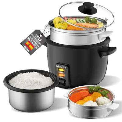 Reiskocher 1 l, Dampfgaren, Antihaft, inkl. Zubehör, schwarz