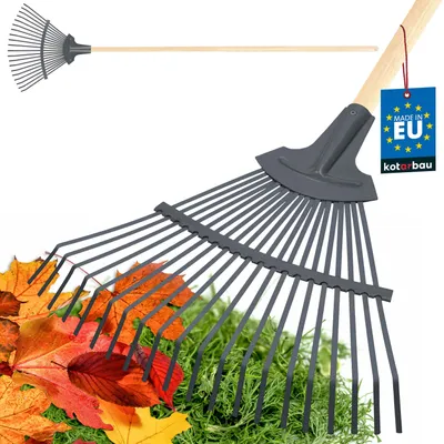 Produktbild von KOTARBAU® Laubbesen aus Stahlband 440 mm mit Holzstiel 150 cm Rechen Laubfeger Fächerbesen zum Fegen von Laub Gras Gartenharke Gartenrechen Gartengeräte Gartenwerkzeug