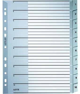 Produktbild von Leitz Register Zahlen, Plastik, Grau, Pappe, Numerisch, A4