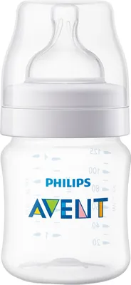 A clear, well-lit studio shot of a Philips Avent baby bottle against a white background.