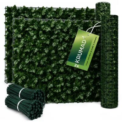 Immagine prodotto di Set da 2 KRUMAD: siepe di edera artificiale per la privacy, 500 x 50 cm, siepe per balconi e giardini in edera artificiale, incl. 200 fascette
