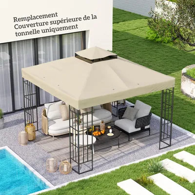 Produktbild von Sweiko 3 x 3 m Ersatzdach für Pavillon, Pavillon-Ersatzplane mit Wasserablauf-Löchern, UPF30+, Sonnenschutz, Cremeweiß