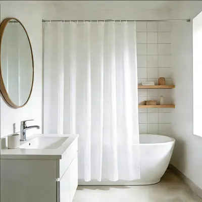 Image de Rideau de douche blanc 200 x 200 cm, résistant à la moisissure, en polyester, avec aimants pour la fixation à la baignoire, hydrofuge, lavable en machine, largeur 200 x hauteur 200 cm