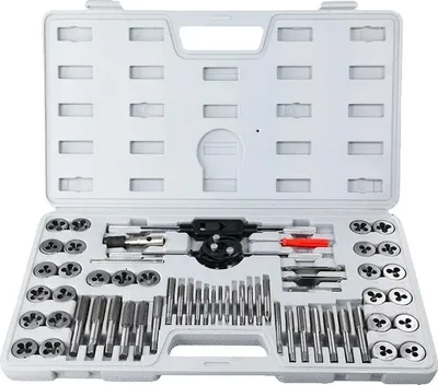 Produktbild von Gewindeschneider- und Gewindebohrer-Set, 60-teiliges Meisterset, Industriequalität, metrische und SAE-Größen, schwarz