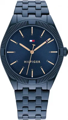 A close-up studio shot of a Tommy Hilfiger watch.