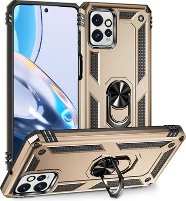 Produktbild von Schutzhülle für Motorola Moto G Power 5G 2023 Dual Layer Robust Militäre Fallschutz Hülle mit Ringhalterung Ständer Gold