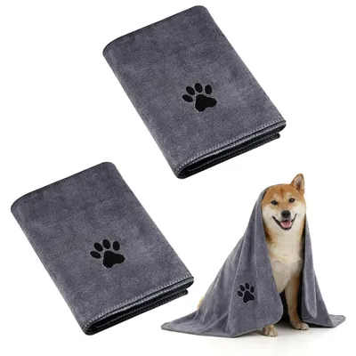 Immagine prodotto di Asciugamano per cani in microfibra, grigio, confezione da 2, dimensioni 75 x 35 cm, altamente assorbente, ad asciugatura rapida
