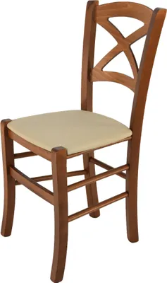 Produktbild von t m c s Tommychairs - Stuhl CROSS für Küche und Esszimmer, für Küche und Esszimmer, robuste Struktur aus lackiertem Buchenholz im Farbton Helles Nussbraun und gepolsterte Sitzfläche mit STOFF in der Farbe Hanf bezogen