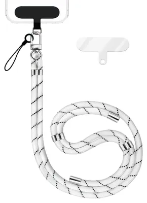Image de HoldMe Edition - Lanyard avec mousqueton argent & 2 pads - Chaîne universelle pour téléphone portable Lanière en nylon - Blanc