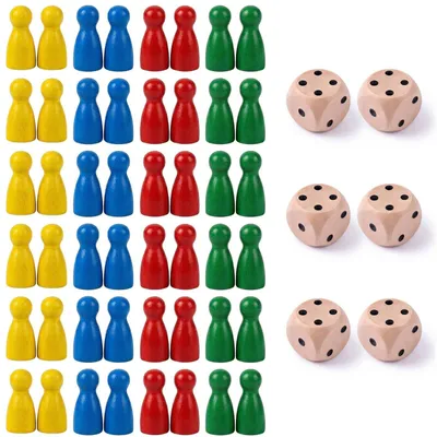 Productafbeelding van 6 stuks dobbelspel met 48 pionnen, acryl dobbelstenen in 4 kleuren