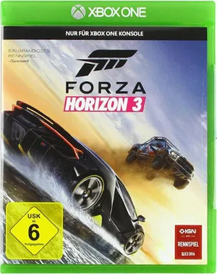The image shows the front cover of the Xbox One game Forza Horizon 3.
