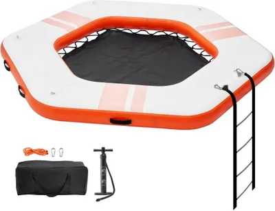Produktbild von Aufblasbares Schwimmdock - Schwimmdockplatte Ø 2,6 m - Trampolinnetzpool Ø 1,5 m - Rutschfeste Wassermatte - Tragbare Tasche und abnehmbare Leiter - Pool-Entspannungserlebnis