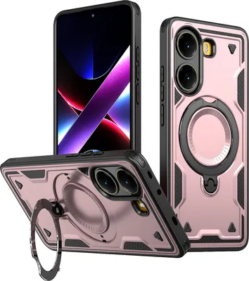 Produktbild von Dual Layer Hülle für Xiaomi Poco X7 Pro/Redmi Turbo 4 mit Ring Ständer Magnetisch Stoßfest Handyhülle Roségold
