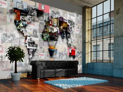 Produktbild von Vlies Fototapete 400x280 cm Tapeten Wandtapete XXL Weltkarte Banksy Abstrakt Continente Welt Graffiti k-C-0055-a-b
