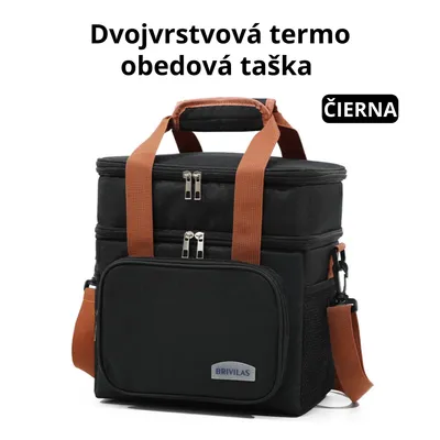 Obrázok produktu pre Dvojvrstvová termo obedová taška – veľká izolačná chladiaca taška 25L, nepremokavá & nepriepustná – pre prácu, školu, piknik & cestovanie – čierna