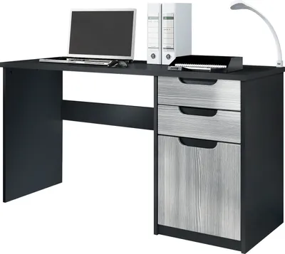Produktbild von Vladon Schreibtisch Logan, Germany, Bürotisch mit 2 Schubladen und 1 Tür, Schwarz matt/Avola-Anthrazit (129 x 76 x 60 cm)