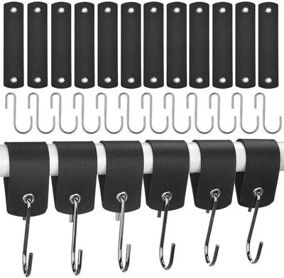 Image de Crochet de rangement avec anneau - Design peu encombrant - Lot de 12 - Noir - Cuir de qualité