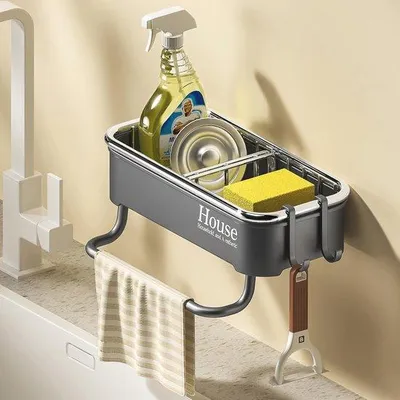 Productafbeelding van Spoelbakorganizer voor keuken en badkamer - RVS, wandmontage en ophanging