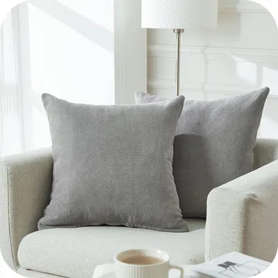 Obrázok produktu pre Poťah na vankúš 45x45 cm, sivý, 2 kusy, plyšový, dekoratívny, do obývačky