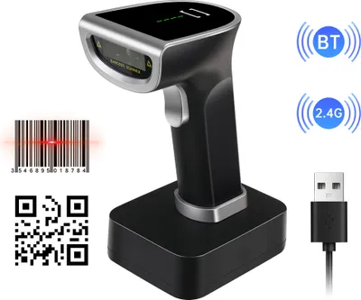 Zdjęcie produktu dla Bezprzewodowy skaner kodów kreskowych QR-2D z podstawką, przenośny przewodowy czytnik kodów kreskowych USB, obsługa papieru i ekranu, kompatybilny z Windows, Android, Mac, ręczne/ciągłe/automatyczne skanowanie wyzwalane dla supermarketów, sklepów detalicznych, bibliotek, magazynów logistycznych, systemów celnych