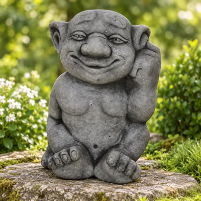 Produktbild von Steinguss-Gartenfigur Troll mit Finger in Ohr