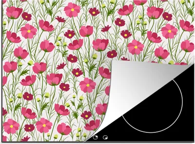 Produktbild von KitchenYeah© Herdabdeckplatte Blumen - Gras - Mohn , 71x52cm, Küche Deko, Glaskeramikkochfeld Herdabdeckung, Abdeckplatte fùr Kochfeld