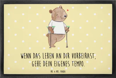 Produktbild von Mr. & Mrs. Panda fußmatte Bär Beinamputation 80 x 120 cm - Gelb Pastell - Geschenk, Schmutzmatte, Türmatte, Schmutzfangmatte, Amputation, Türvorleger, bodenmatte