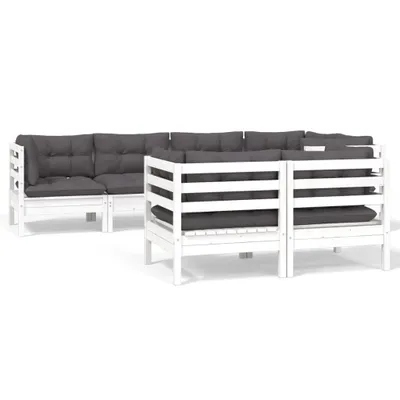 Produktbild von 7-tlg. Garten-Lounge-Set mit Kissen Weiß Kiefer Massivholz