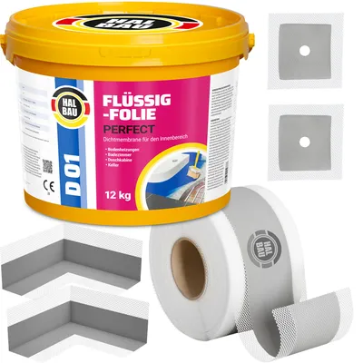 Obrázok produktu pre Hydroizolačná súprava Tekutá fólia 12 kg Tesniaca páska 10mb Kúpeľňa Sprcha HALBAU SETH24