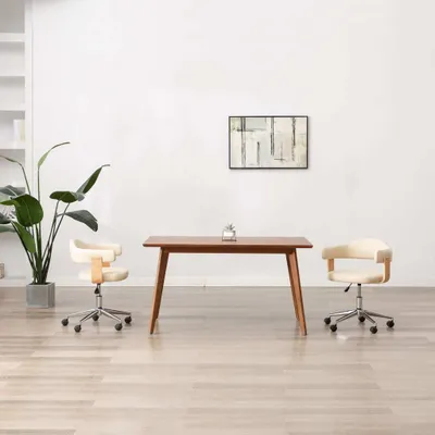 Produktbild von The Living Store Esszimmerstuhl Drehbar Creme Bugholz und Kunstleder