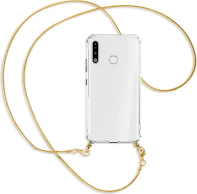 Produktbild von Handykette Backcover-Schutzhülle mit Band (Metall goldfarben) für Samsung Galaxy A70e - goldfarbene Kette Snake