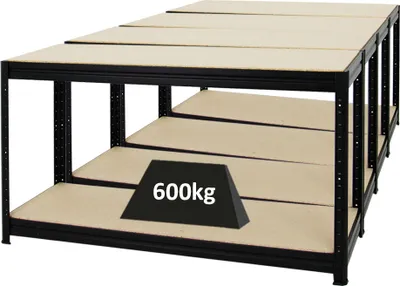 Produktbild von Mega Deal | 4x Höhenverstellbare Werkbank DINO | HxBxT 90x160x60cm | Traglast 600 kg | Schwarz
