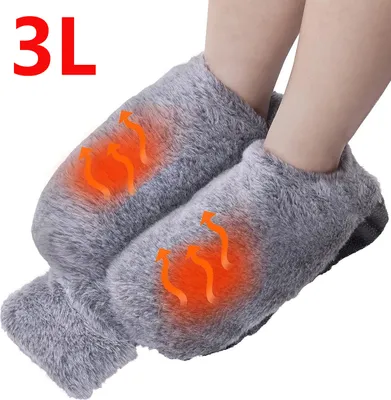 Produktbild von 2 in 1 Fußwärmer Wärmflasche Ohne Strom Fusswärmer Fußwärmflasche Winter Fußheizung für Hause Büro Und Outdoor 3L Hellgrau