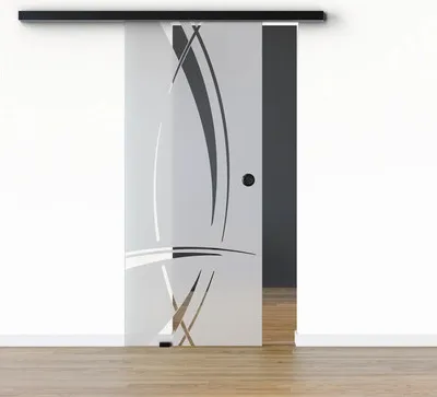 Produktbild von Pertura Glasschiebetür Komplettset Glera Tangle 02 1025x2175 mm Links inkl. Beschlag Selir Aluminium schwarz,Griffmusche