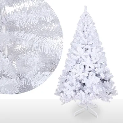 Produktbild von Jiubiaz Weihnachtsbaum künstlich, Tannenbaum aus Fichte Dekoration, inkl. Metall Christbaum Ständer, Schnellaufbau, klappbar,Weiß 210cm