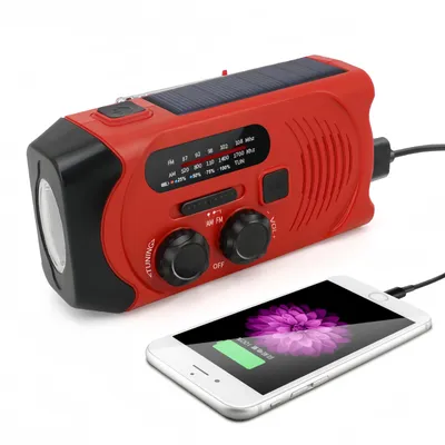 Produktbild von Neues Kurbelradio,Solar radio mit LED-Taschenlampe,Notfallradio AM/FM Radio mit 2000-mAh-Akku,SOS Alarm,Wiederaufladbares Notfall & Outdoor-Radio,Rot