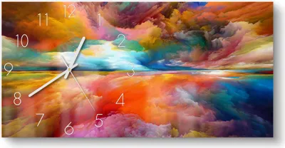 Produktbild von DEQORI Glasuhr 60x30 cm Zahlen 'Gespiegelte Farbwolken' Wanduhr Glas Uhr Design leise
