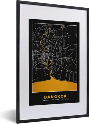 Produktbild von MuchoWow® Gerahmtes Poster Bangkok - Gold - Karte - Stadtplan 40x60 cm - Poster mit Schwarzem Bilderrahmen Wandposter Rahmen Foto Bilder - Poster in Rahmen