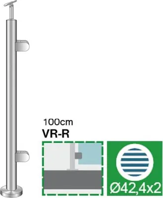 Immagine prodotto di Palo di ringhiera destro Ø42,4 altezza 1000 mm acciaio inox con morsetti in vetro ringhiera semicircolare 63x45mm V2A lucido K320 paletto per balcone tubo tondo corrimano